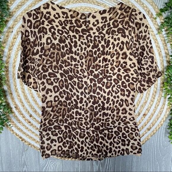 BRITT RYAN Womens Silk Leopard Print Short Sleeve Blouse Size 2 - Picture 4 of 9